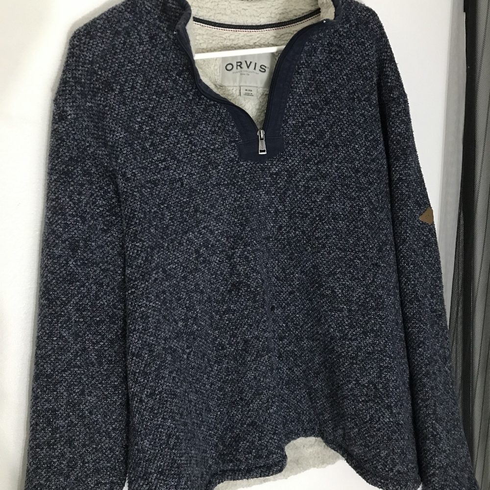 Orvis Sherpa Lined 1/4 Zip Navy Blue Mens Size XL Pullover